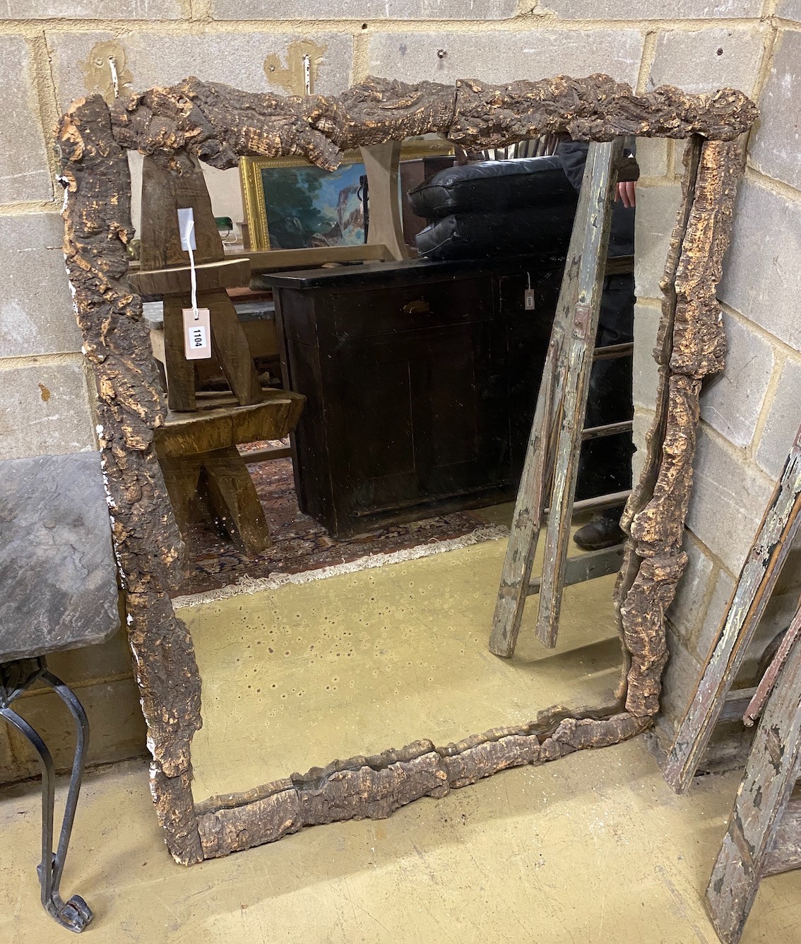 A rectangular cork framed wall mirror, width 108cm, height 134cm